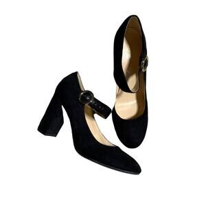 Liz Claiborne Womens 9.5 Black Suede Block Heel Buckle Shoes